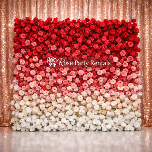 Ombré red to white rose flower wall